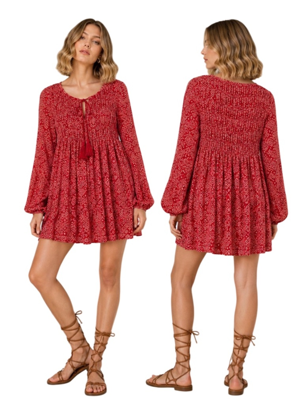 Y2K Free People "Marlow" Mini Babydoll Dress Size Small Batik Bohemian Festival